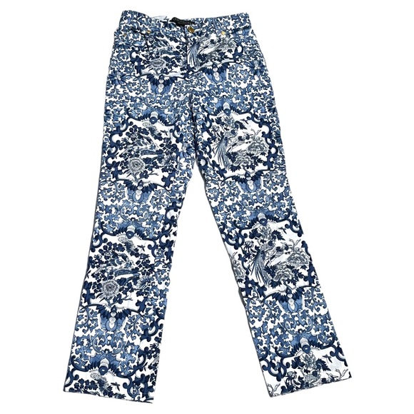 Ralph Lauren Black Label Blue & White Porcelain Print Pants Baroque Size 2 - Picture 2 of 10